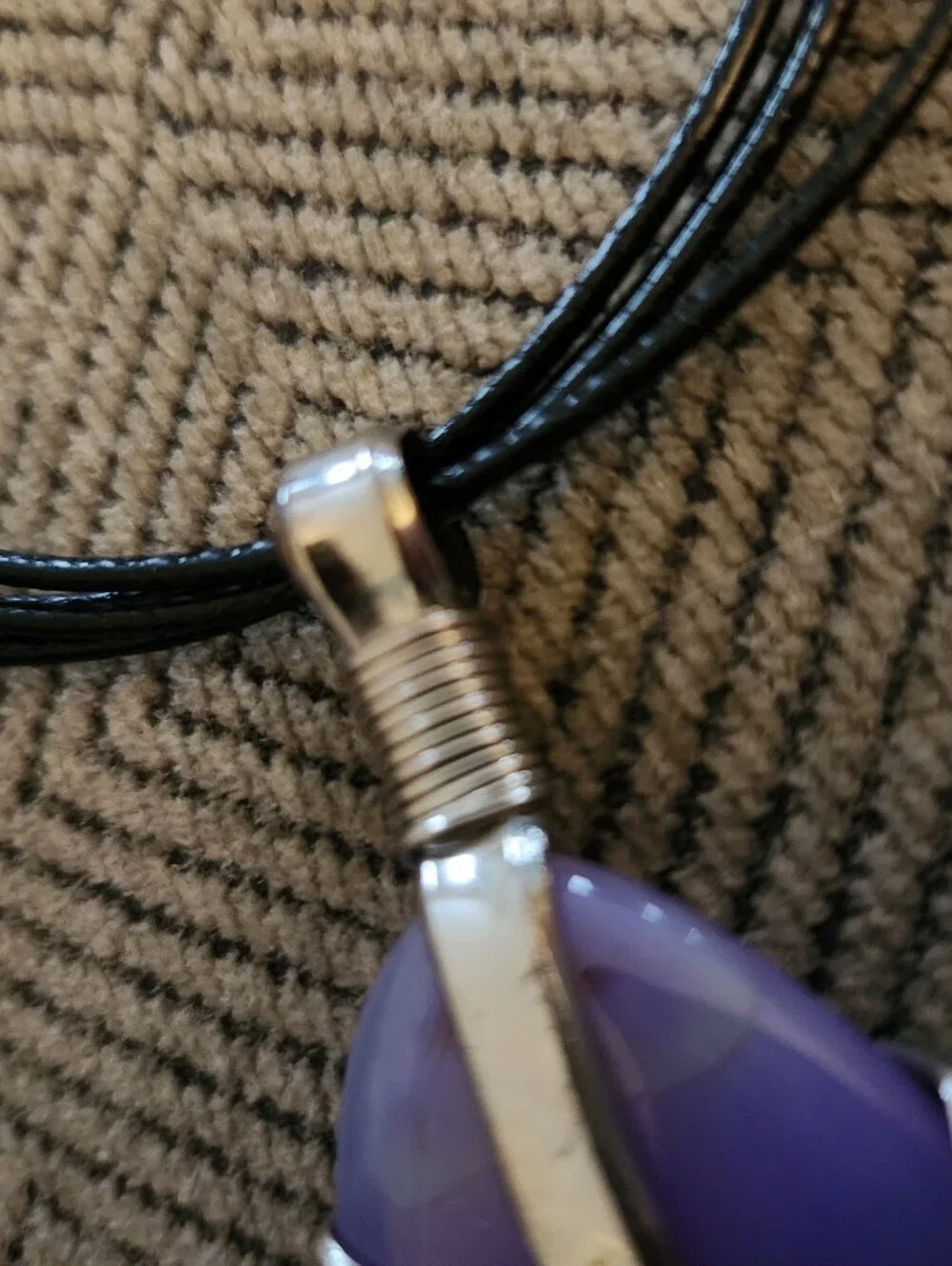 Boho Handcrafted Purple Agate Wrapped Pendant Necklace - Picture 2 of 4